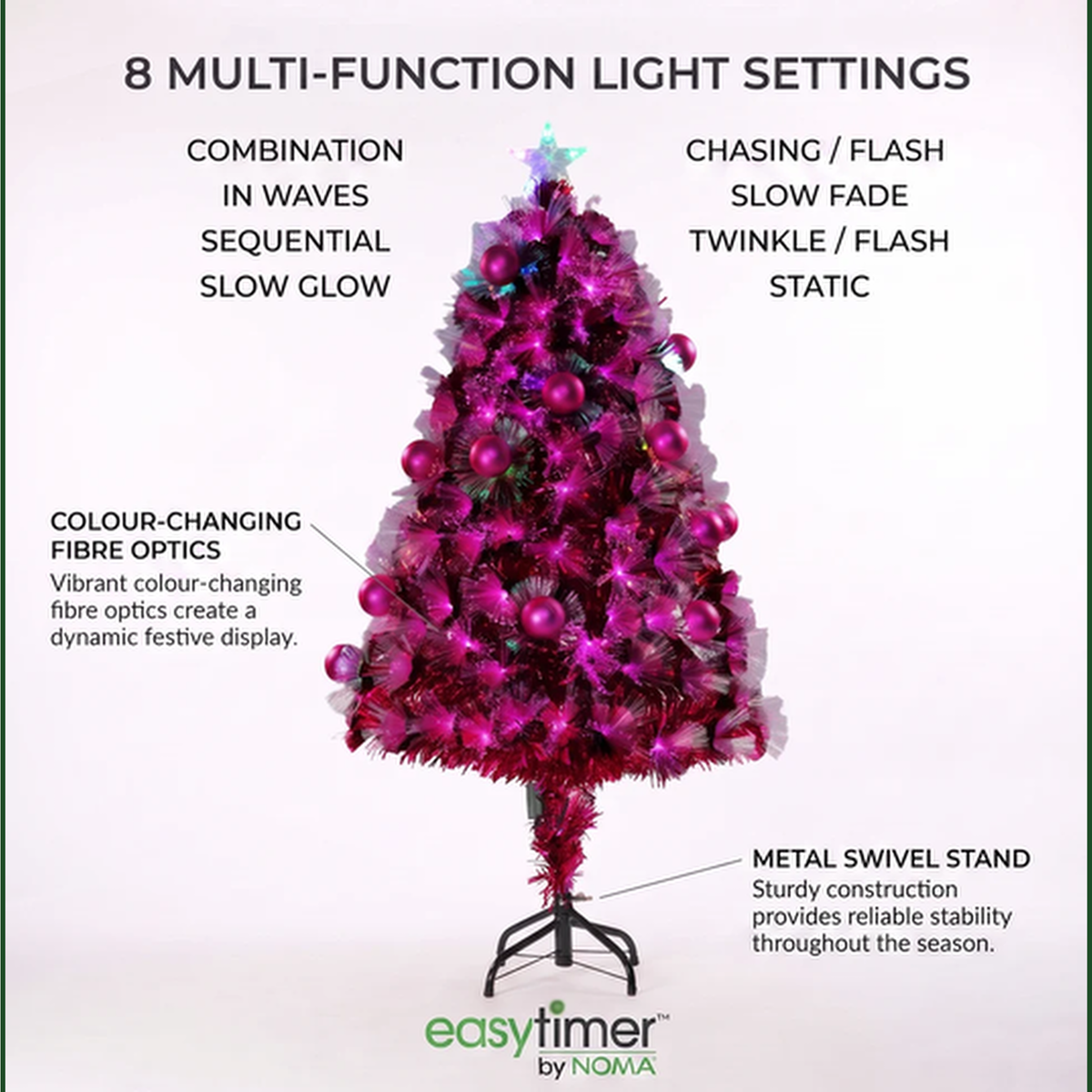 Noma 90cm Hot Pink Fibre Optic Tree With Pink Baubles