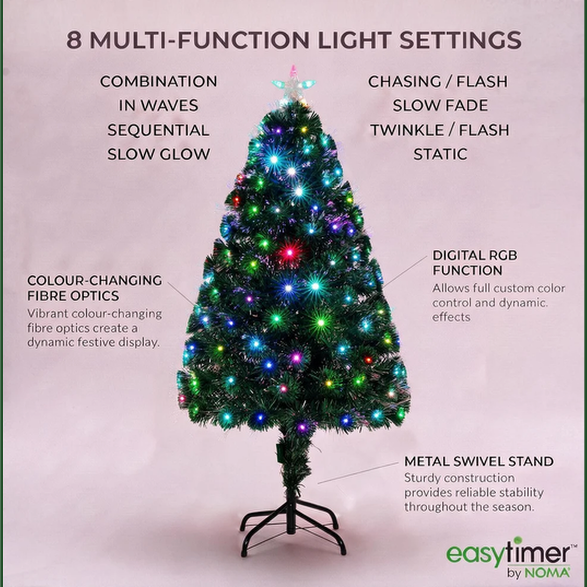 Noma 1.2m Zodiac Green Tree With Fibre Optic Strands