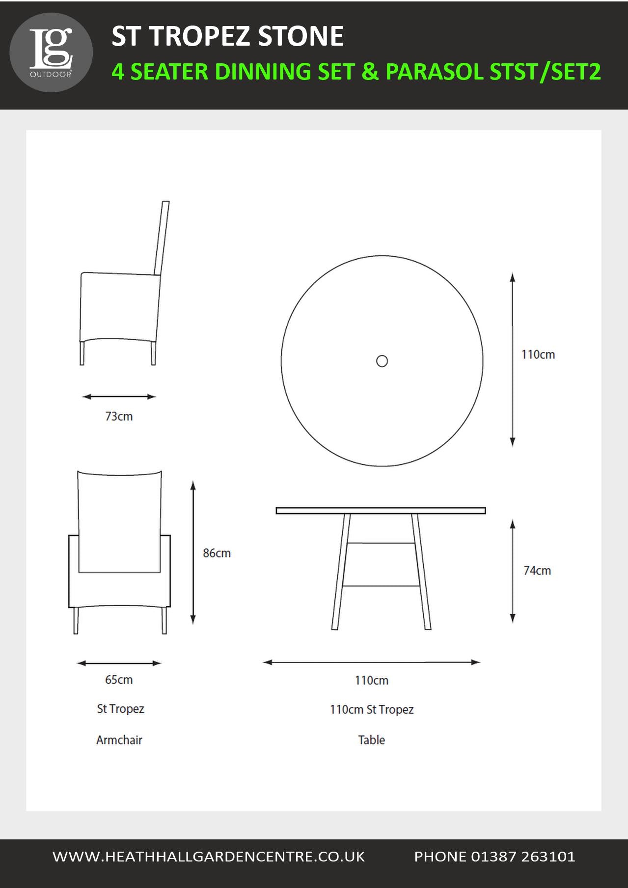 St Tropez Stone 4 Seat Dining Set with 2.5m Parasol Set 2