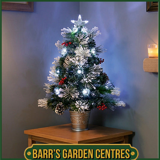 Premier 60cm Snow Tipped Tree with Pine Cones and Berries with White