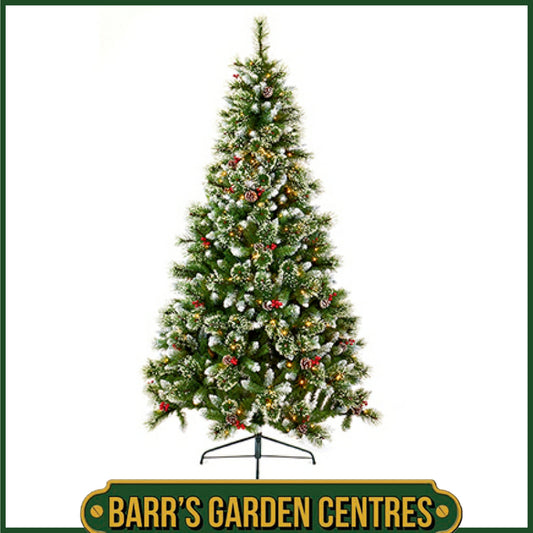Premier 1.8m Pre Lit Sugar Pine Iced Tips Tree with Berries and Cone