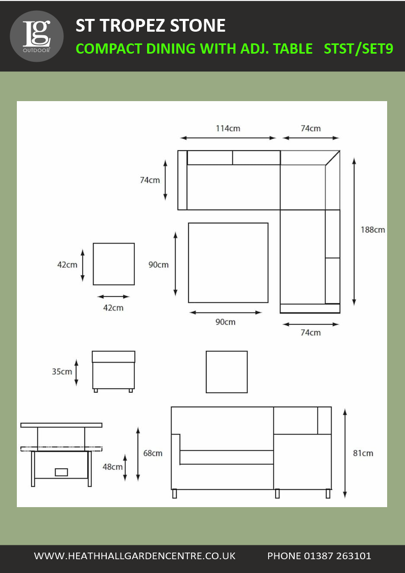 St Tropez Stone Compact Dining Set With Adjustable Table Set 9