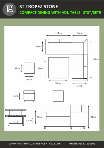 St Tropez Stone Compact Dining Set With Adjustable Table Set 9