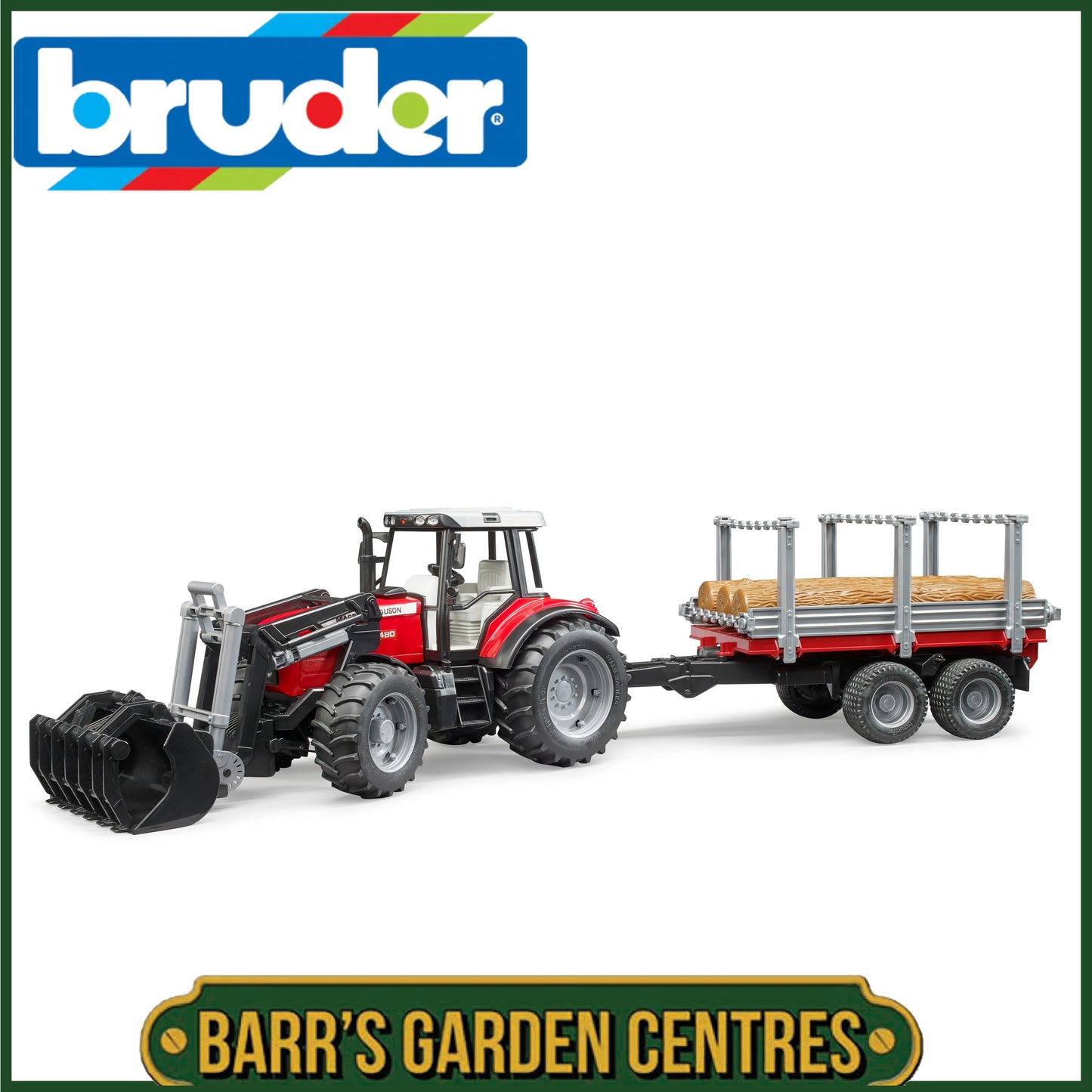 BRUDER Massey Ferguson + Frontloader and timber trailer