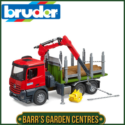 BRUDER MB Arocs Timber truck with loading crane, grab and 3 trunks