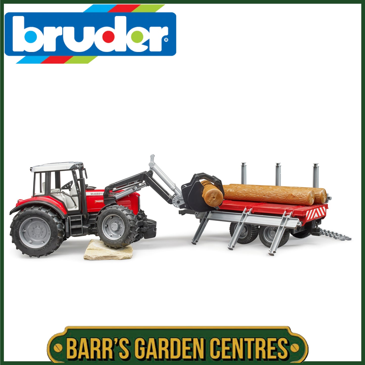 BRUDER Massey Ferguson + Frontloader and timber trailer