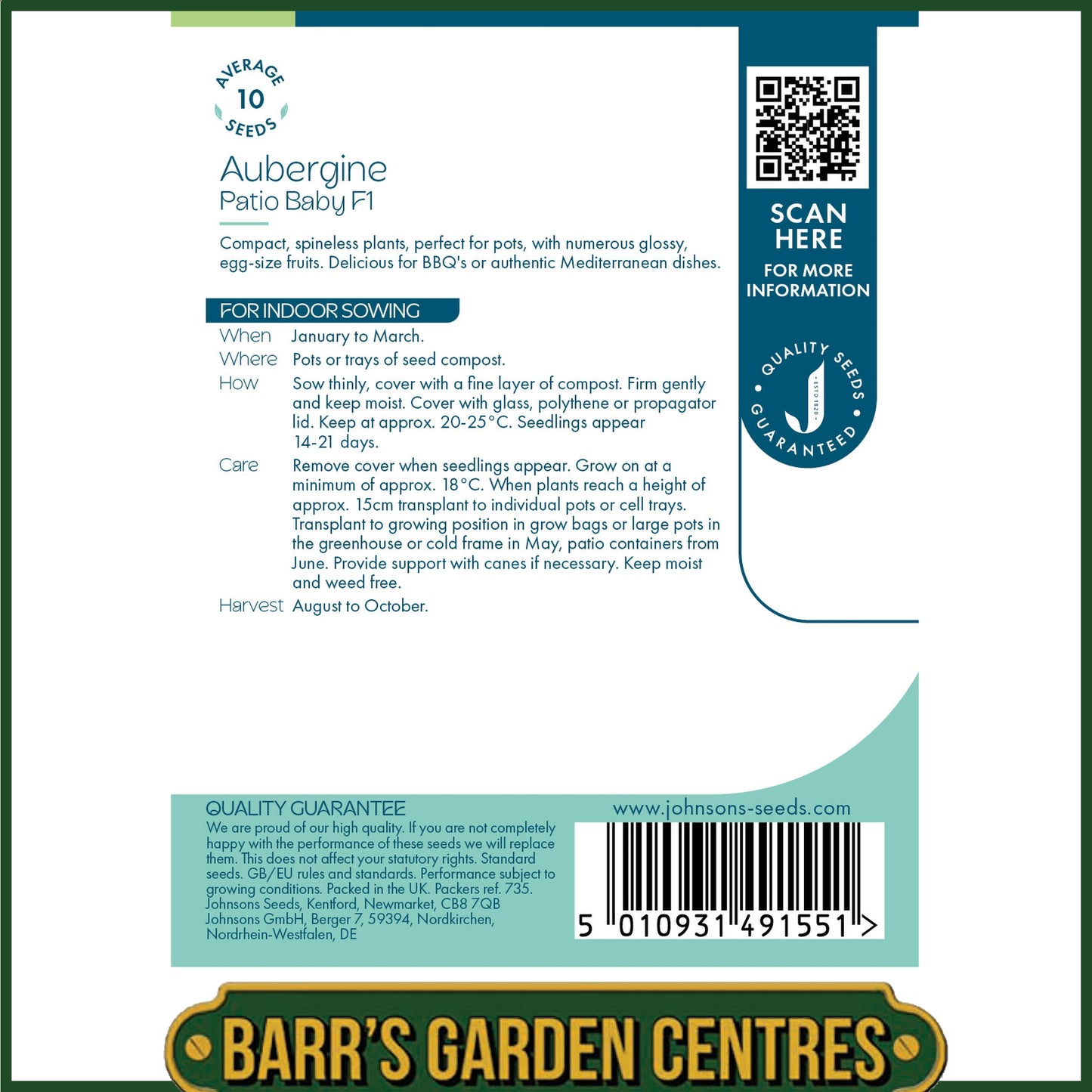 Johnsons - Aubergine Patio Baby F1 - 10 Seeds