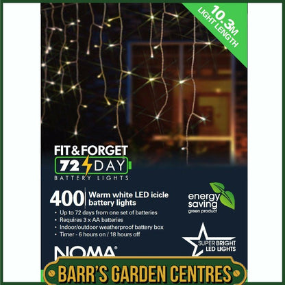 NOMA 200 - 400 LED Fit & Forget Multi-Function Icicle Lights, Warm White