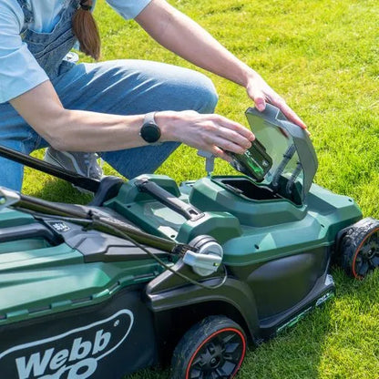 Webb Eco WEV20LM33LT25B4 20V 33cm (14″) Cordless Rotary Lawnmower and 25cm Line Trimmer (Twin Pack) 4Ah Battery & Charger included)